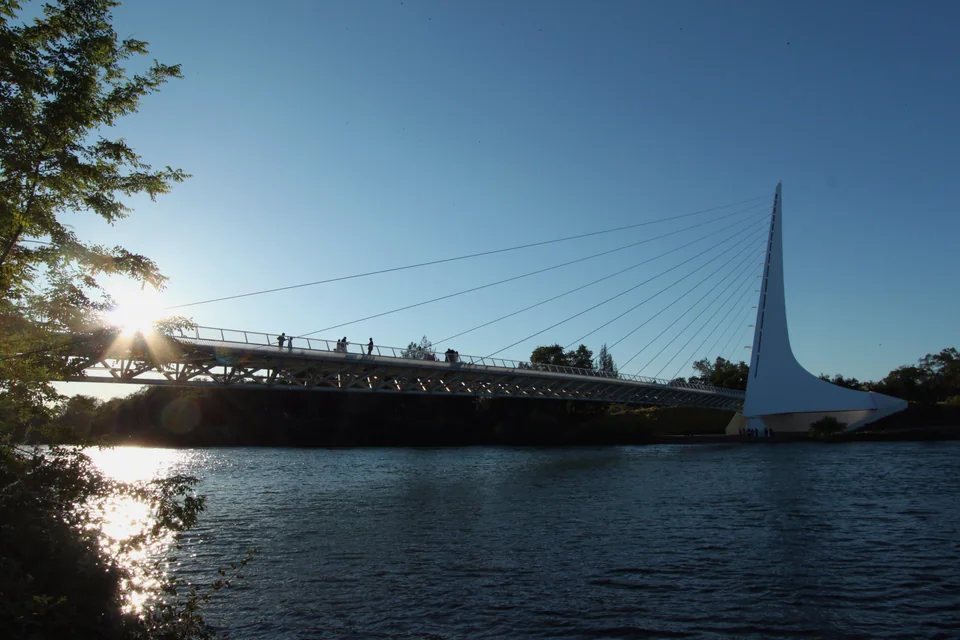 Redding’s Sundial Bridge crossing the Sacramento River in the evening light